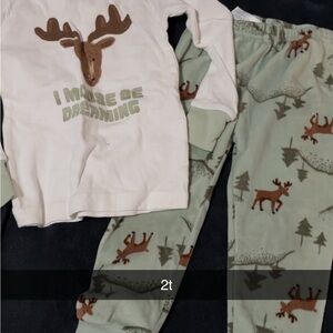 Kids Moose Pajama Set - Cream and Green